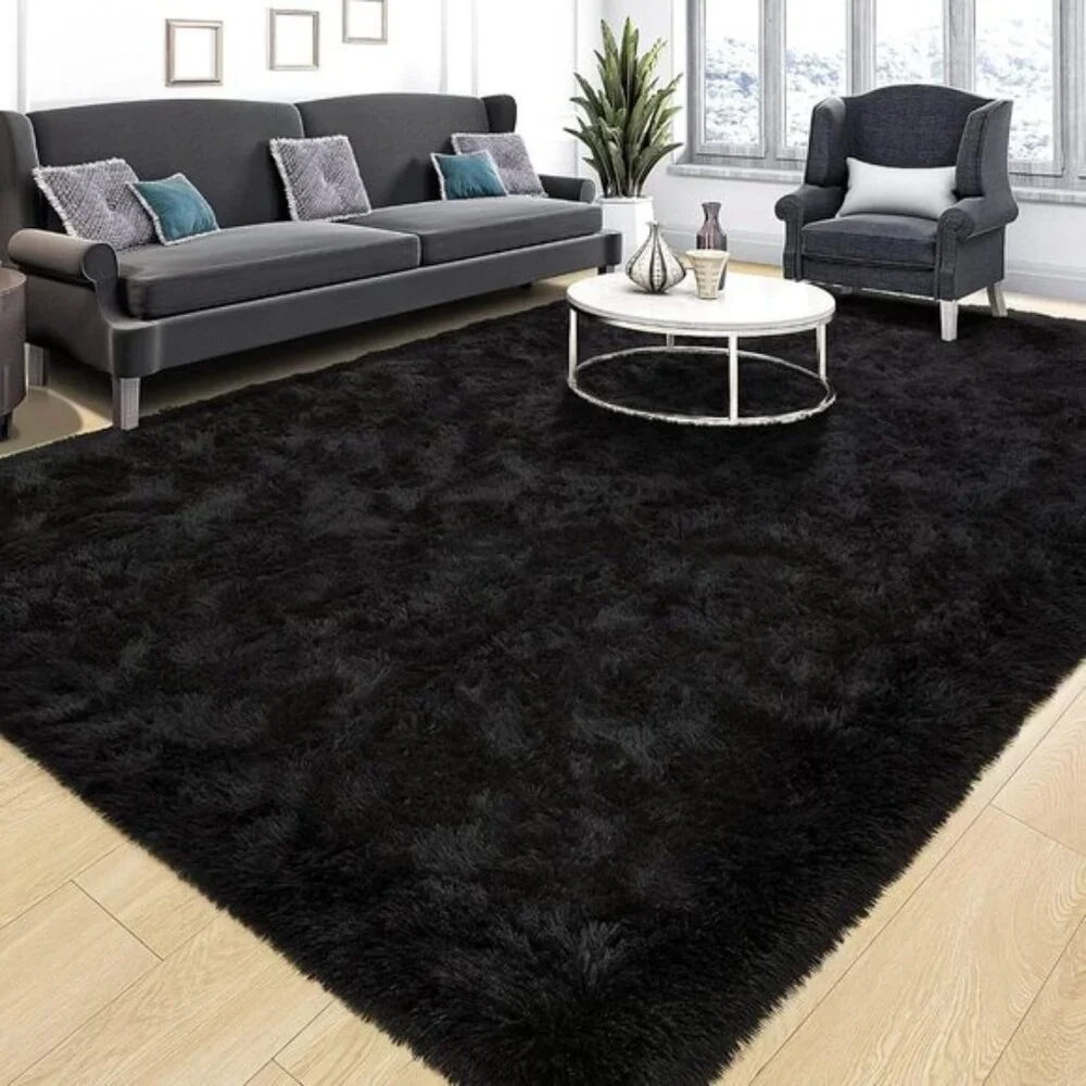 New 4x6 Super Soft Fluffy Area Rug, Black Shaggy Non-Slip Carpet for Room Decor
